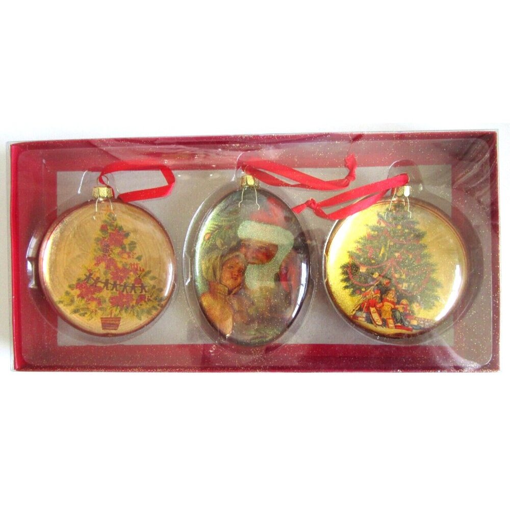 Vintage Theme Christmas Ornaments (3) Glass/Gold Finish- Metropolitan Museum Art